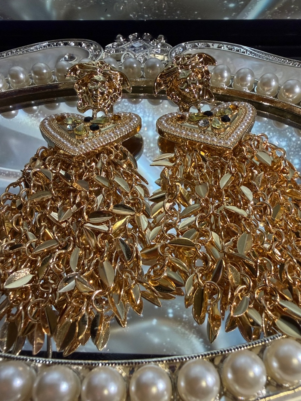 Gold Heart Tassel Statement Earrings - Designer-Inspired